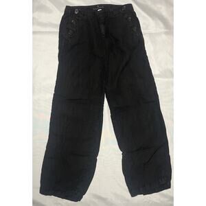 Caslon Womens 100% Linen Pants Size 2P Petite Black Hook Loop Button Details